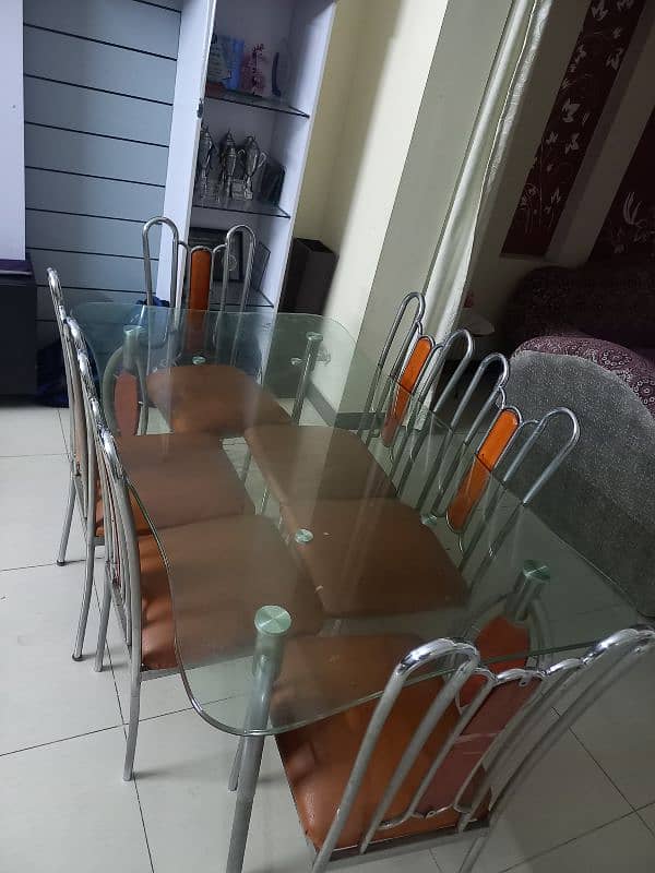 6 seater dining table wooden colour with Tempered glass 5