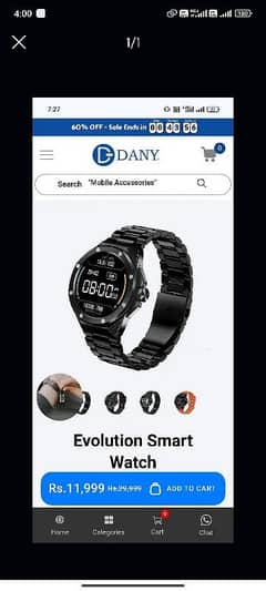 Dany evultion smart watch just 1 wek use cndtn like brnd new ful wrnty