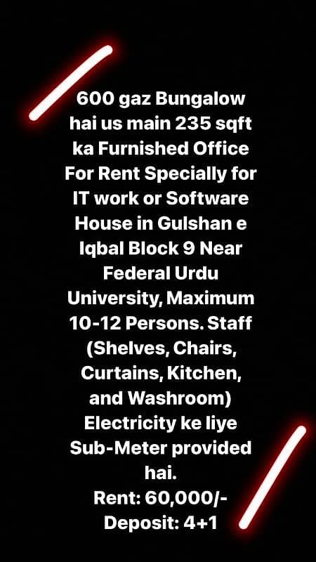 600 gaz Bungalow hai us main 235 sqft ka Furnished Office For Rent 5