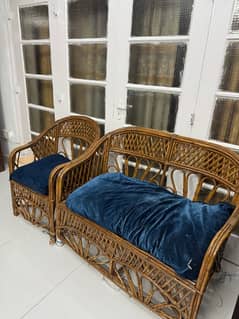 Cane Sofa Set with Book Shelf