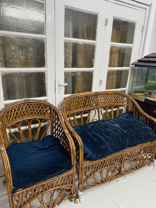 Cane Sofa Set with Book Shelf 4