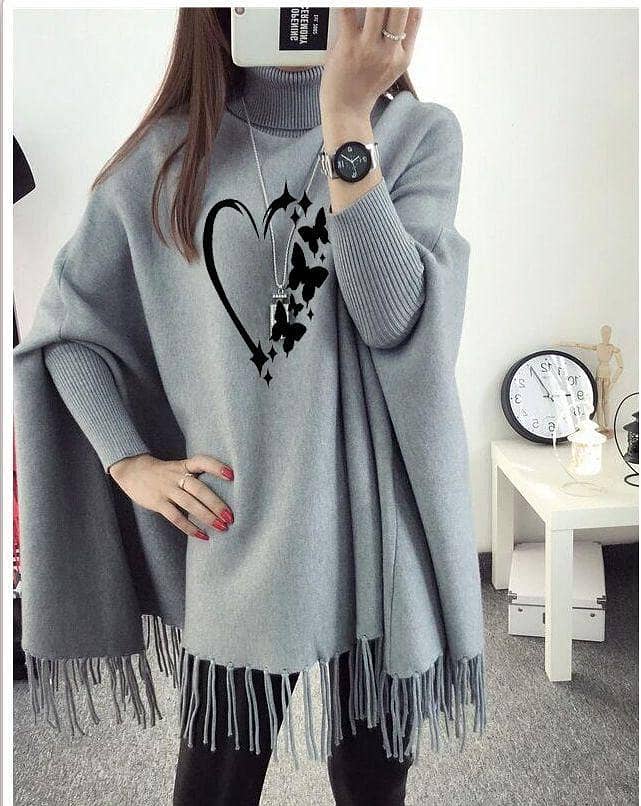 Women polyester Heart printed poncho cape shawl 0