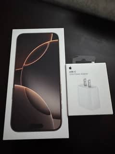 IPhone 16 Pro max desert with charger and receipt