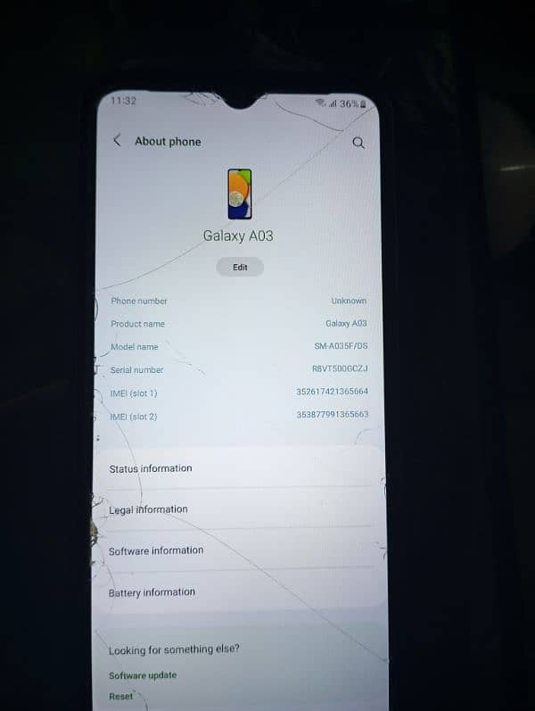 Used Samsung Galaxy A03 6.5 inch 64 gb internal memory 4 gb ram 6