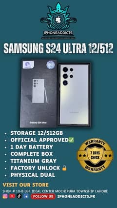 Samsung Galaxy s24 ultra 12/512gb official pta approved mobile phones