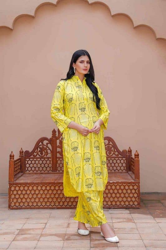 2 Pcs Women's Stitched linen Printed Suit 1