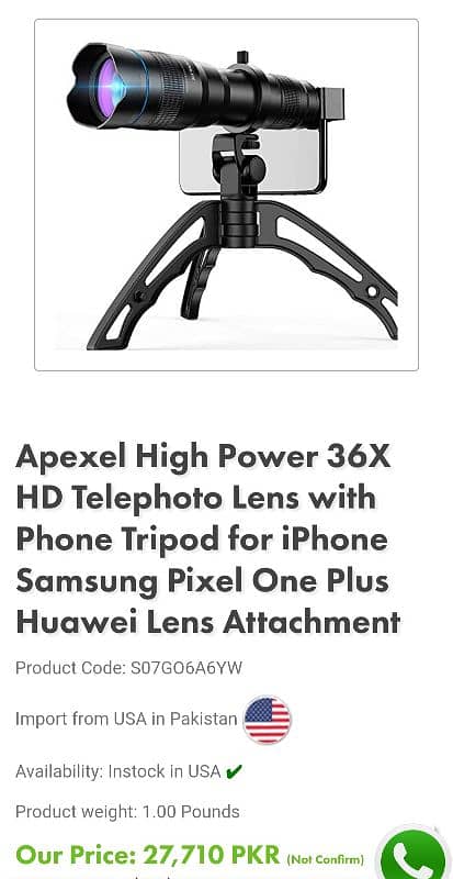 APEXEL 36X TELEPHOTO LENS FOR MOBILE 10