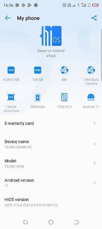 tecno8c 4/128 5
