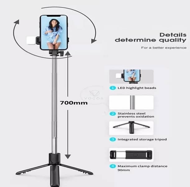 Premium Slfie stick With wireless remote and Led light 1