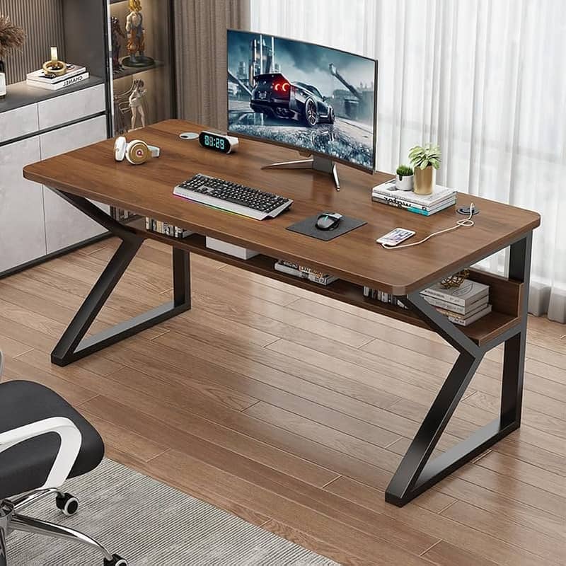 **K-Shaped Computer Table – Modern, sturdy desk with ample space, perf 1