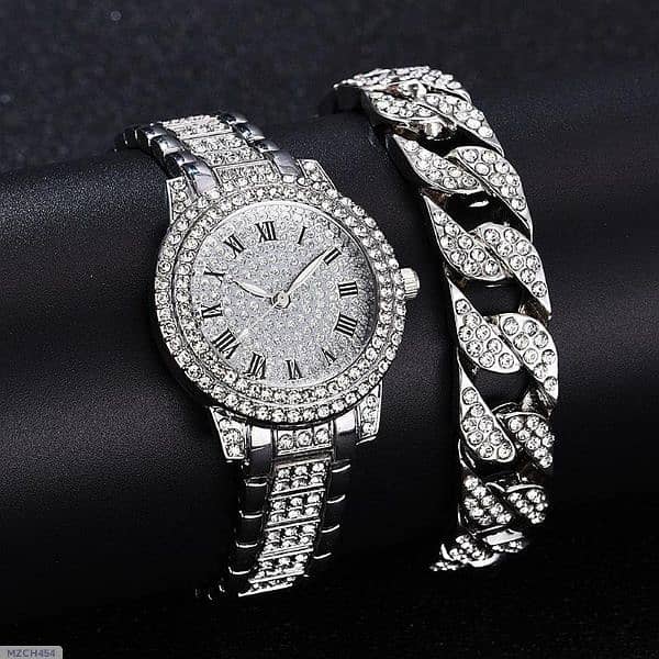 women's Diamond Artificial set_Roman Watch_silver 0