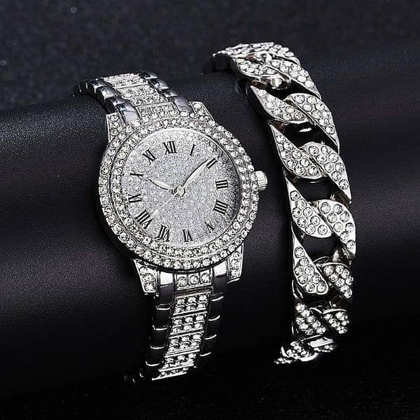 women's Diamond Artificial set_Roman Watch_silver 1