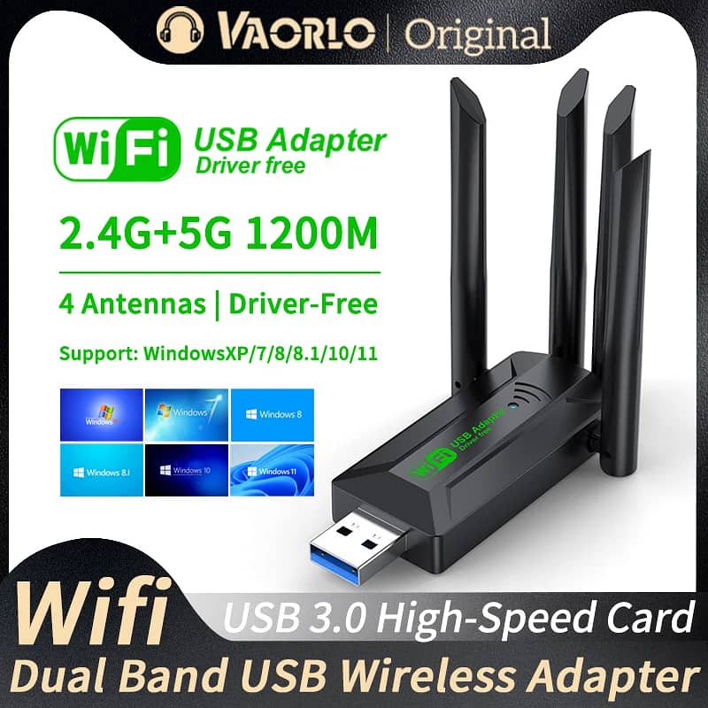 1200Mbps WiFi USB 3.0 Adapter, Dual Band 2.4G/5Ghz for PC/Laptop 0