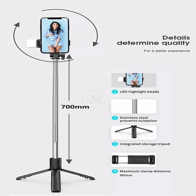 Selfie Stick With LED Light Mini Tripod Stand 2