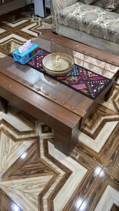 Wooden central table and side tables