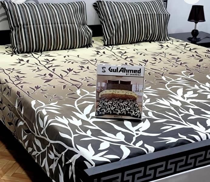 3 Pcs Cotton Salonica Printed Double Bedsheet 0