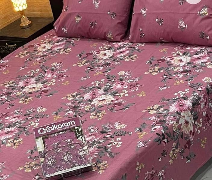 3 Pcs Cotton Salonica Printed Double Bedsheet 1