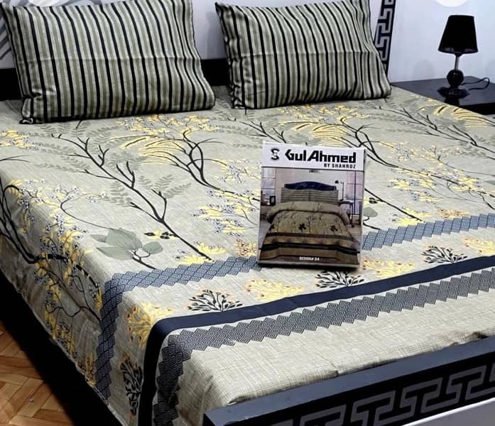 3 Pcs Cotton Salonica Printed Double Bedsheet 2