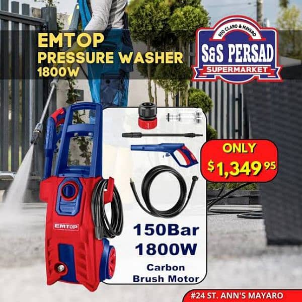 Industrial High Pressure Car Washer - 1800 Watt Copper Motor 12