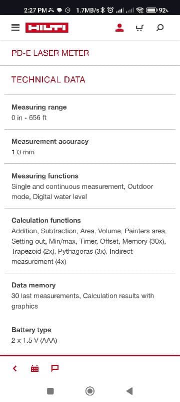 hilti PD-E Laser Range Meter 7