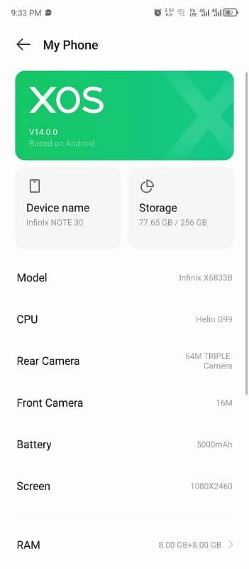 infinix note 30 Ram 16 8+8 256GB exchange or sale 39000 7