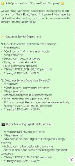 Job Opportunities in Skincare Brand Company