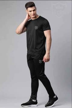 Men's Black Polyester Tracksuit - Gym & Casual Wear Set