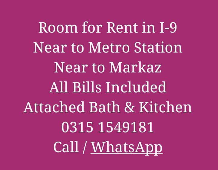 Furnished Room with all utilities Near to Metro Station 0315 1549181 4