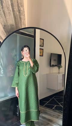 Elegant Green Block Printed Khaddar Shirt Set for Women Delivery Free