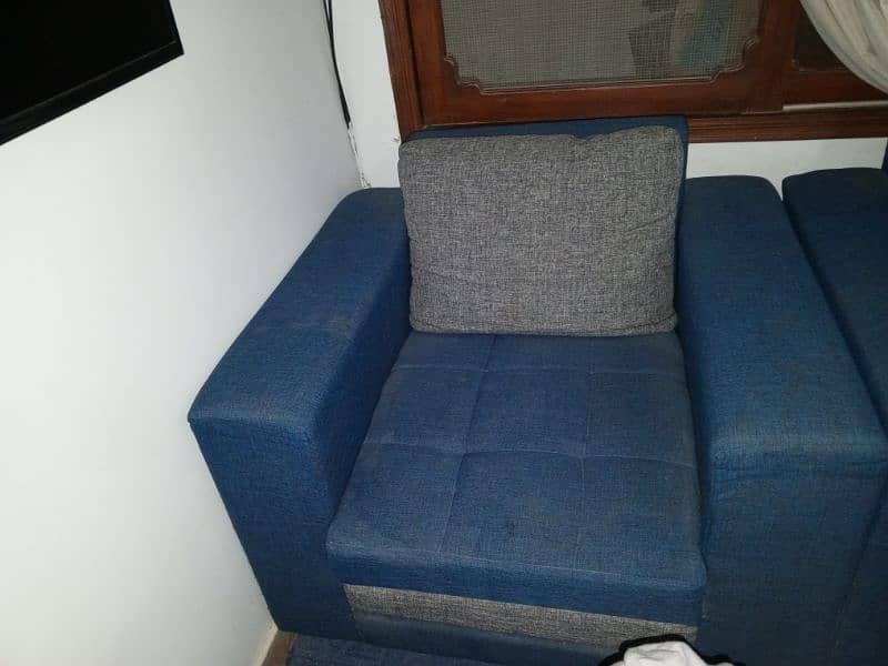 blue coloured sofa in good condition used 1