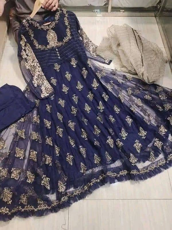 Long Blue embroided frock 0