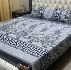 luxurious  grey printed crystal cotton Double bestsheet set 3- pieces