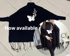 Women's Polyester Butterfly Printed Poncho Cape Shawl