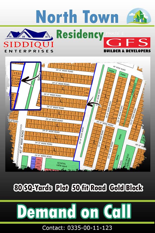 PRIME 80 SQ YARDS PLOT ON MAIN 50 FT ROAD NORTH TOWN RESIDENCY, GOLD BLOCK 18