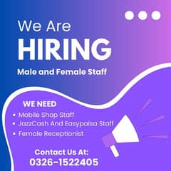 Salesman | JazzCash EasyPaisa Staff | Job | Female Receptionist