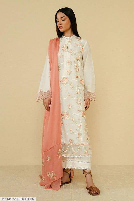 3 PCs Women's unstitched Dhanak Embroidered Suit 1