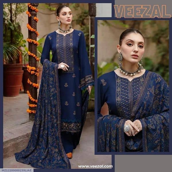 3 PCs Women's unstitched Dhanak Embroidered Suit 1