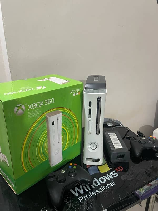 Xbox 360 with 2 controllers & box 1