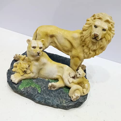 Heartwarming Lion King Family Statue with Teddy Bear Couple, Polyresin 1