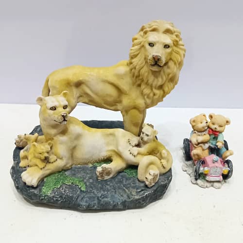 Heartwarming Lion King Family Statue with Teddy Bear Couple, Polyresin 2