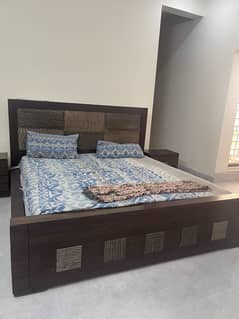 Double bed with mattress, side tables, dressing table for sale isb