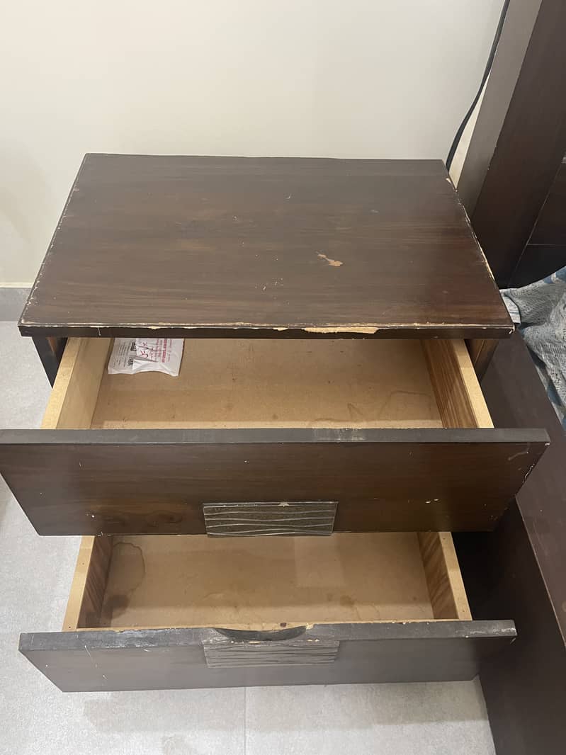 Double bed with mattress, side tables, dressing table for sale isb 8