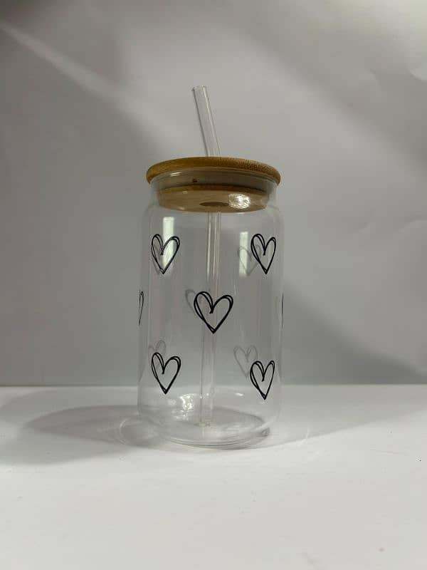 Cute Glass with wooden lid and glass straw. cute and Printresty 0