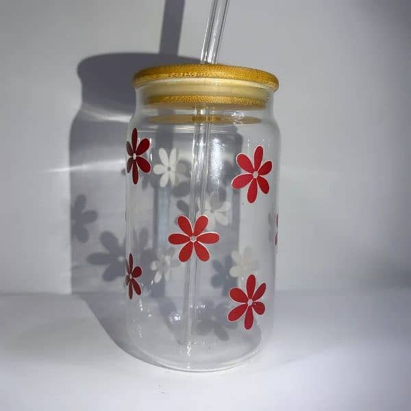 Cute Glass with wooden lid and glass straw. cute and Printresty 2