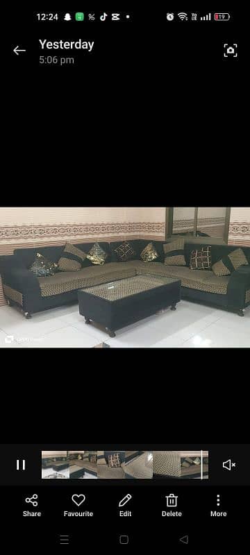 L shaped sofa with table 0