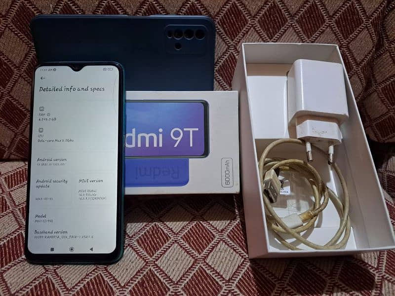 Redmi 9t 6+2/128 with box and charger 1