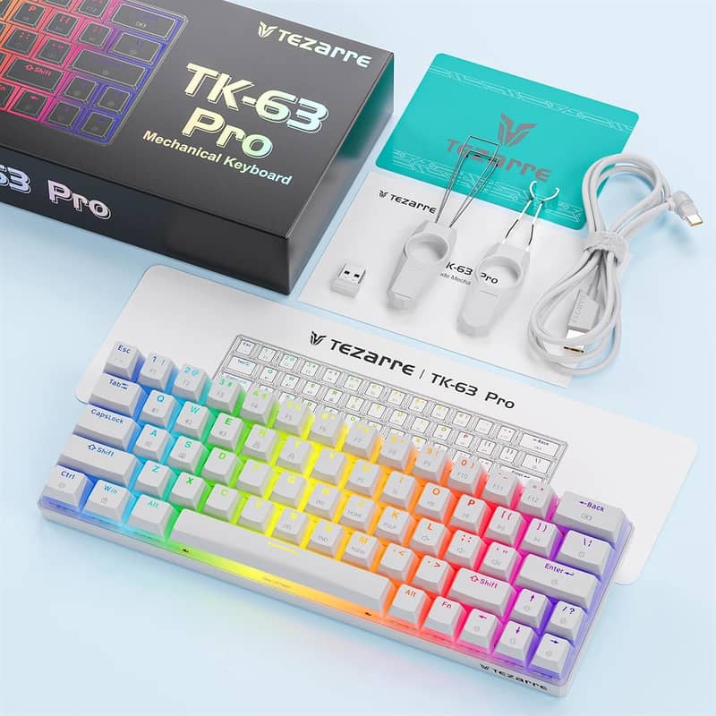 Tezarre TK63 Pro RGB Wireless Gaming Keyboard - White/Black 1