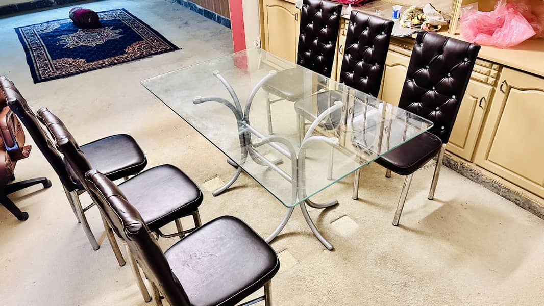 Glass Dining Table with 6 chair for sale 9