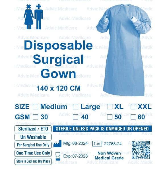 Non woven disposable surgical isolation reinforce doctor gown 50 60GSM 10