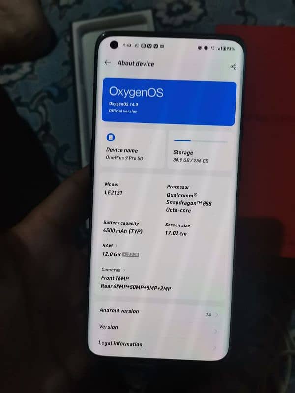 oneplus 9pro 12+12 rem 256 memory 0